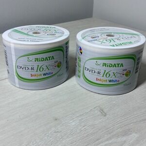 Lot of Two Ridata 50pk DVD-R 16X 4.7GB 120Min Inkjet White Hub Printable Blank